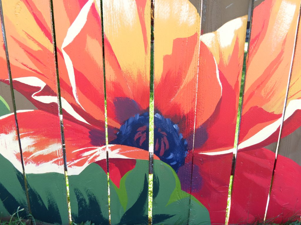 A section of a 50-foot fence mural in Ferndale near N Beulah Avenue and Thornton Street (August 26, 2020). Photo: My Ferndale News