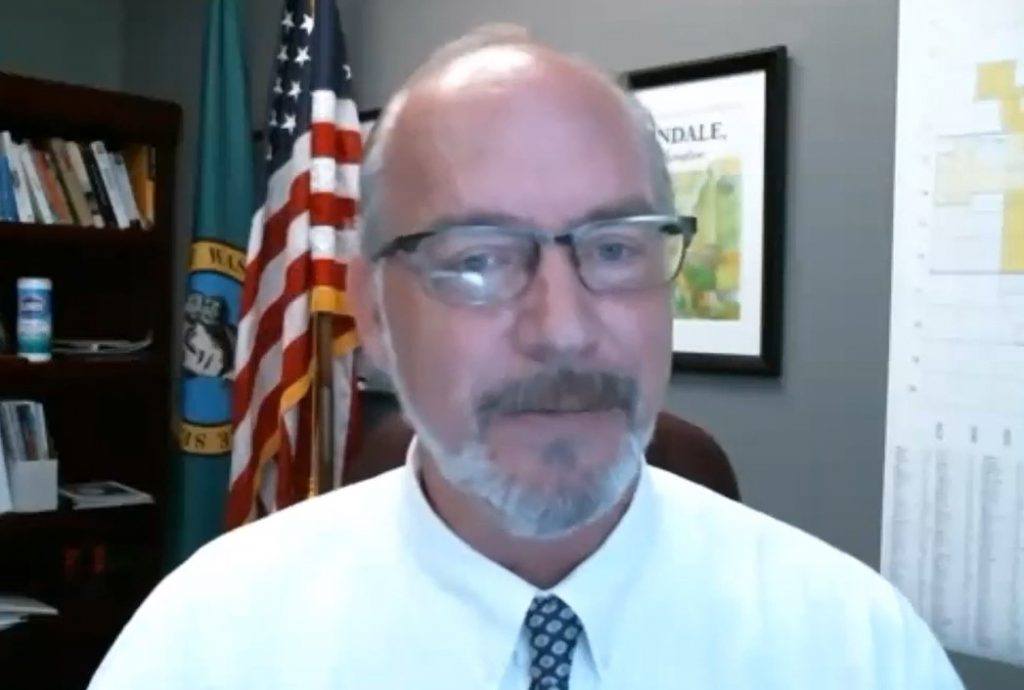 Still of City of Ferndale Mayor Greg Hansen speaking during a video press conference with WA US Senator Patty Murray (August 10, 2020).
