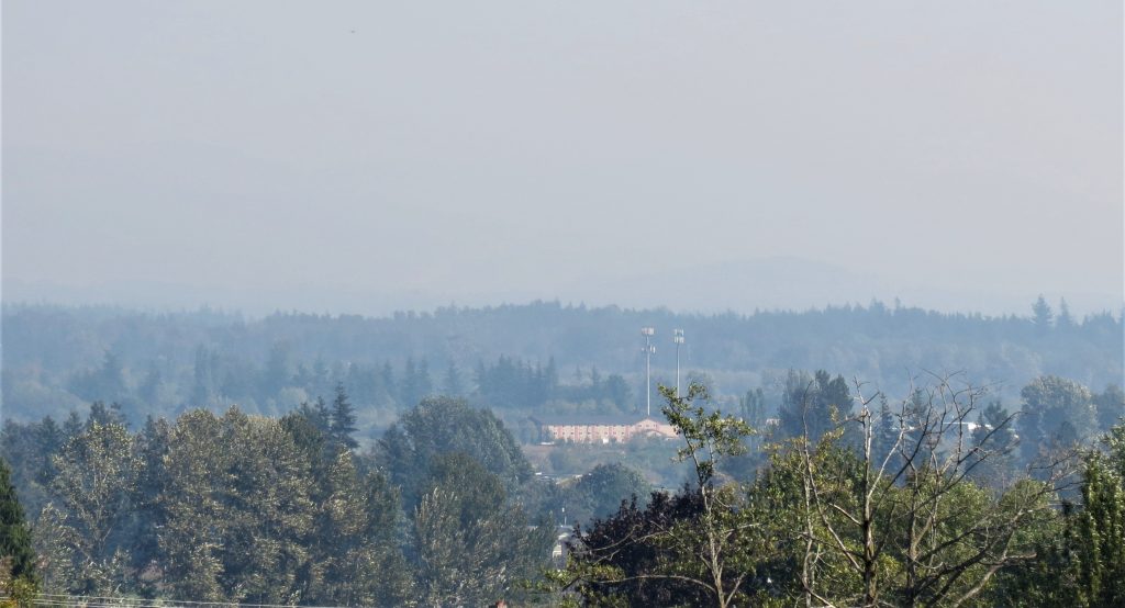 A haze of wildfire smoke is visible across eastern Ferndale (September 8, 2020). Photo: My Ferndale News
