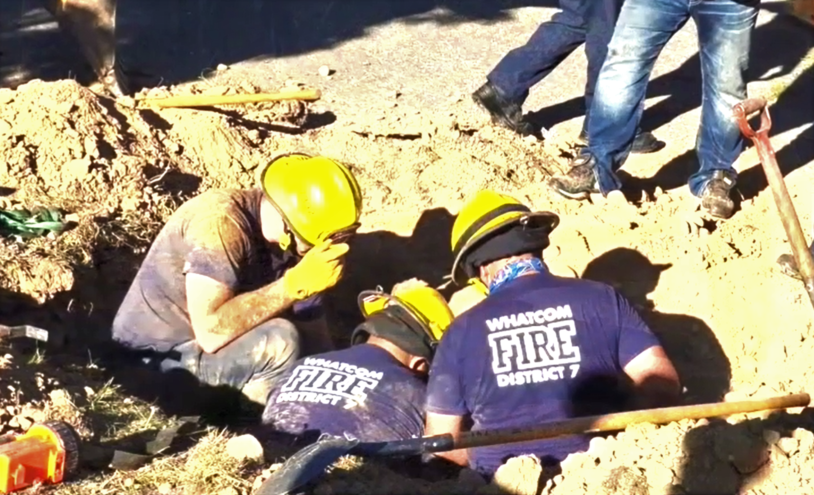 WCFD7 crews prepare to free a dog trapped inside an underground pipe (September 6, 2020). Photo: John Devenere