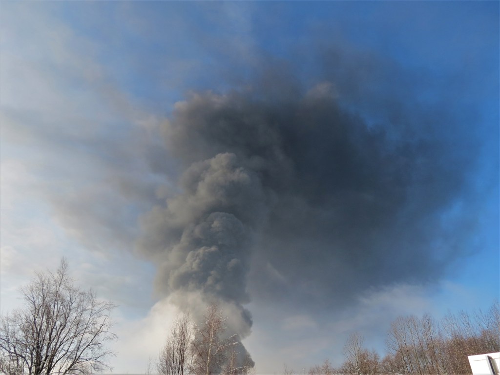 Plume visible from train derailment with fire in Custer as viewed from Bruce Road (December 22, 2020). Whatcom News