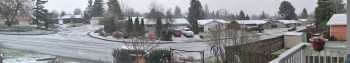 Panorama of the Sunshine Drive neighborhood during the first snowfall of winter 2020 (December 21, 2020). Photo courtesy of B. Orth-Sheridan.