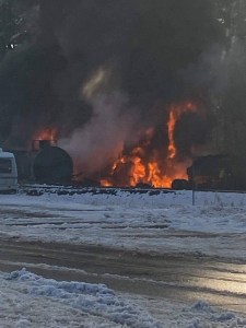 Derailed train on fire in the vicinity of Custer (December 22, 2020). Photo courtesy of Tony Jefferson
