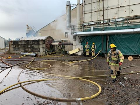 WCFD7 firefighters deal with the mop up after knocking down a fire at a commercial building in the 6900 block of Salashan Parkway (December 9th, 2020). Photo courtesy of WCFD7