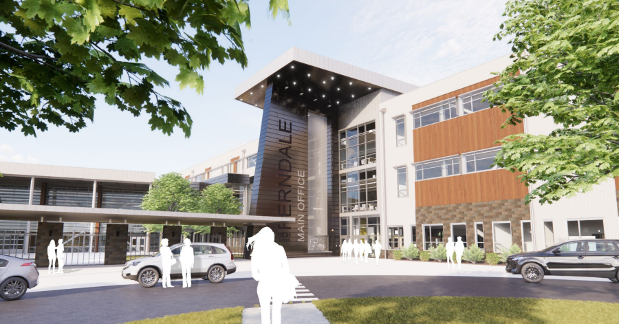 Preliminary design rendering of the proposed Ferndale High School replacement buildings (July 31, 2020). Source: Dykeman Architects