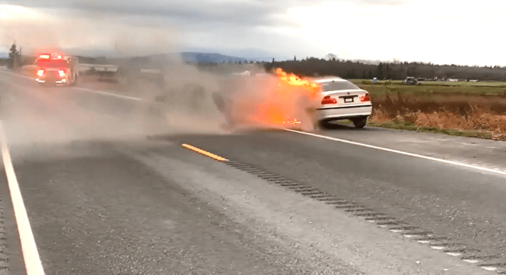 Scene of a fully-involved car fire on Slater Road (December 30, 2020). Video courtesy of WCFD7