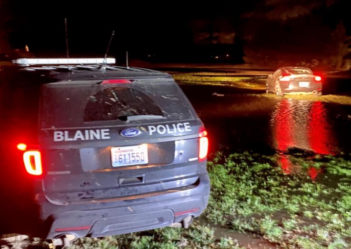 Scene of the end of a pursuit by law enforcement on Conifer Drive (January 13, 2021). Photo: Blaine Police via Facebook