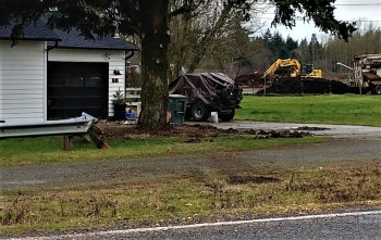 Scene of car vs guardrail and tree at Harksell Road and N Enterprise Road (January 9, 2021). Photo courtesy of a MFN reader