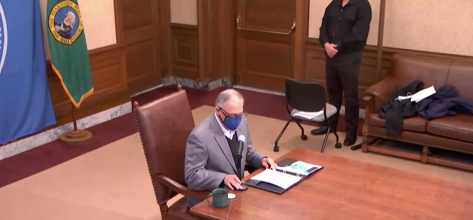 Washington State Governor Jay Inslee during a televised press conference (February 4, 2021). Source: TVW