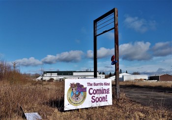 The Burrito King's "coming soon" signage on Portal Way (February 26, 2021). Photo: My Ferndale News
