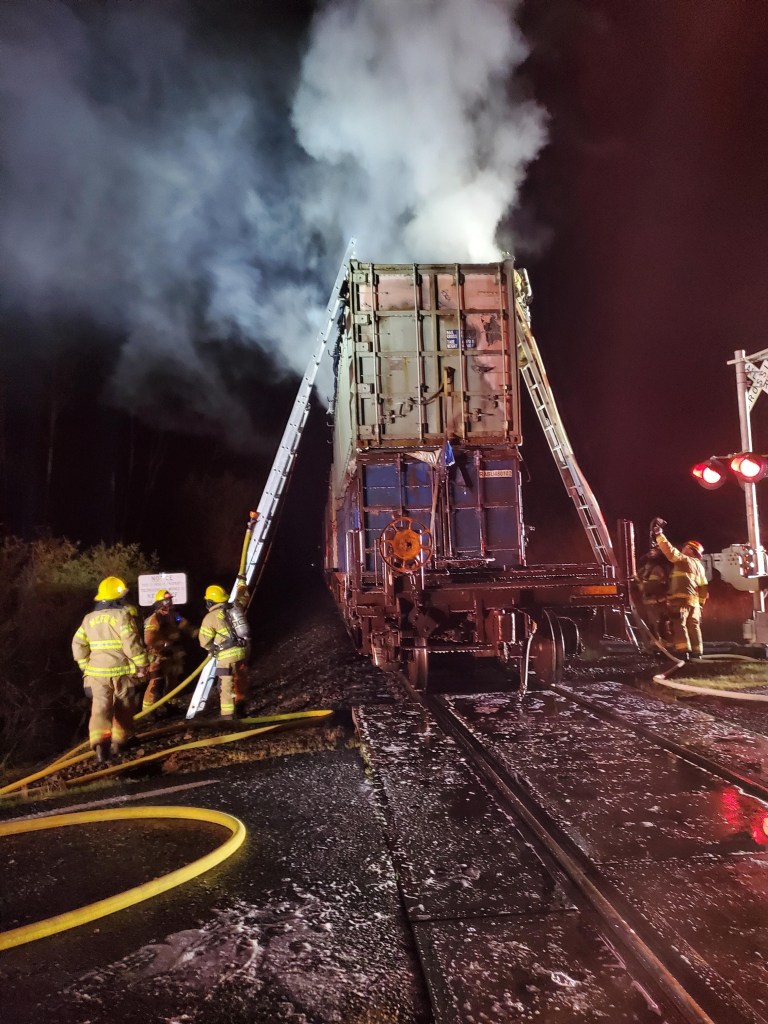 Scene of a train car fire in Acme (April 22, 2021). Photo courtesy of WCFD1