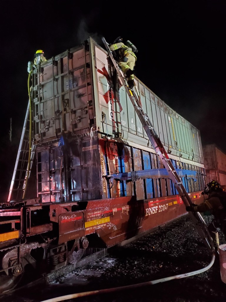 Scene of a train car fire in Acme (April 22, 2021). Photo courtesy of WCFD1