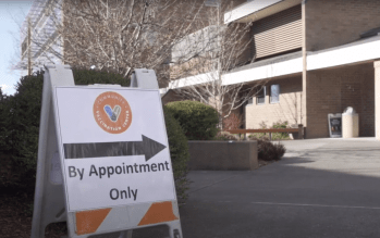 Community Vaccination Center wayfinding sign at Bellingham Technical College.
