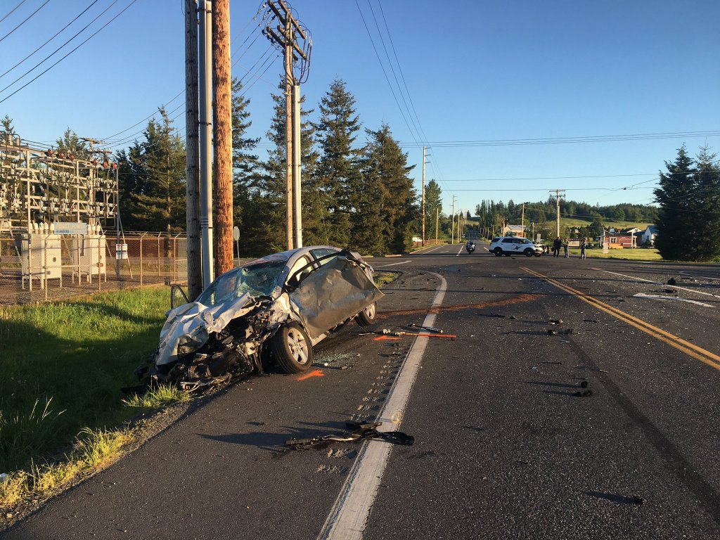 Scene of crash at E Hemmi Road and Hannegan Road (May 13, 2021). Photo courtesy of WSP