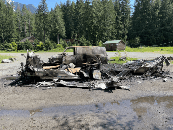 Scene of a trailer fire in Glacier (May 16, 2021). Photo courtesy of Glacier Fire and Rescue