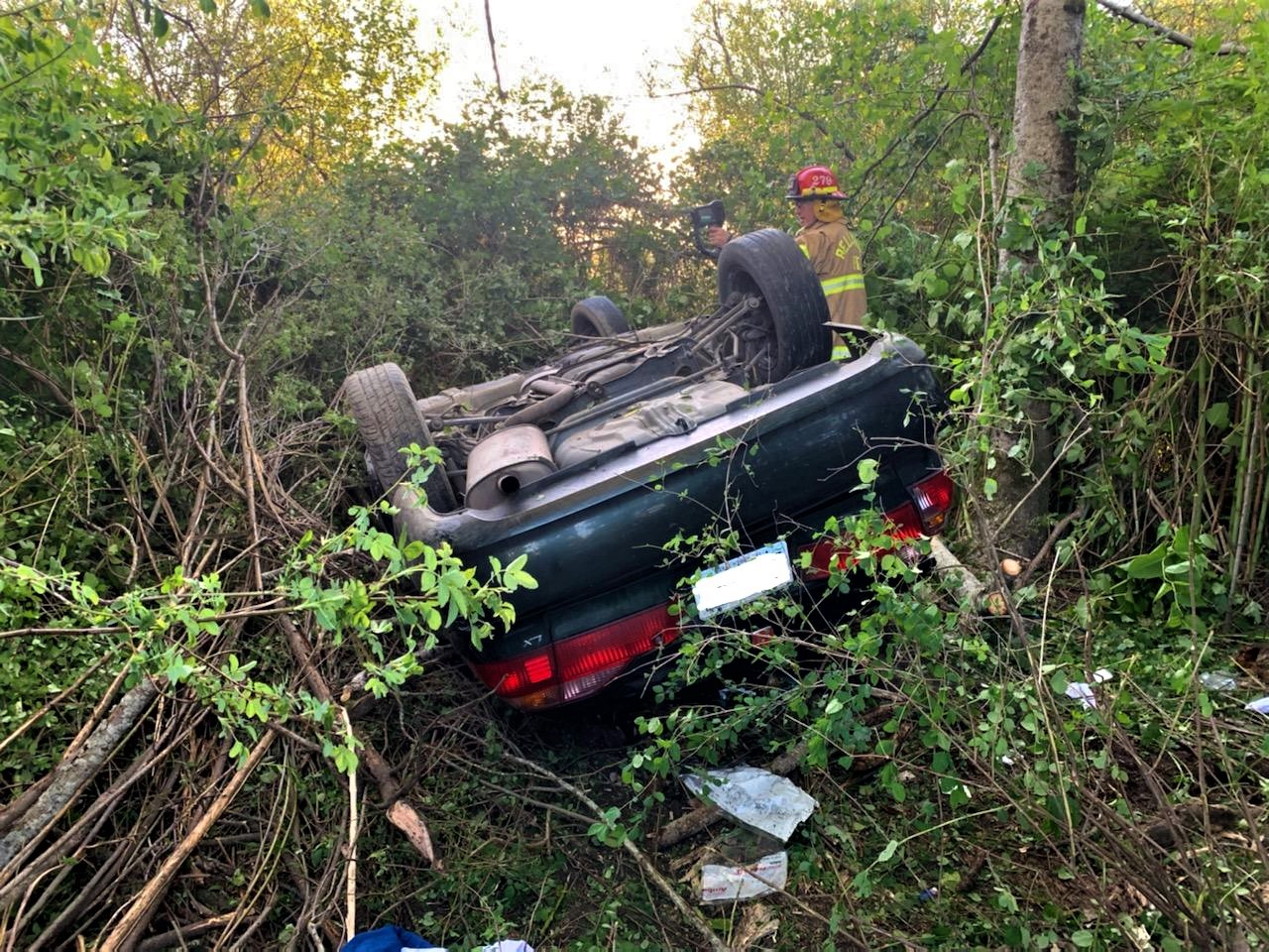 Scene of a single-vehicle crash near the intersection of Marine Drive and Ferndale Road (May 4, 2021). Photo courtesy of WSP