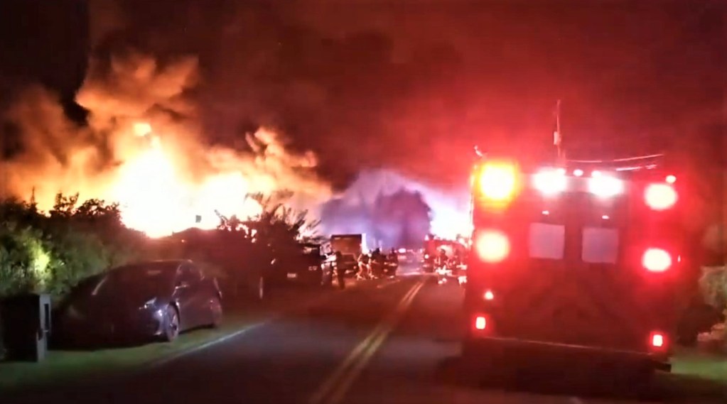 Scene of a residential fire on Lummi Island (May 15, 2021). Photo courtesy of Lummi-Island.com