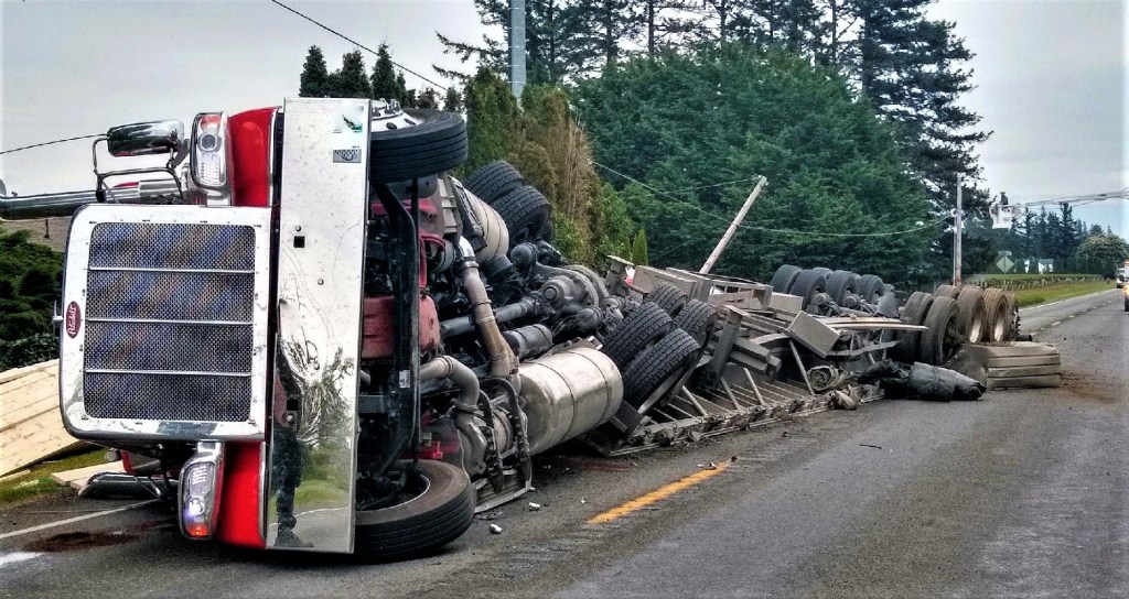 Scene of semi-truck rollover on Badger Road (May 12, 2021) Photo: Dave Brumbaugh