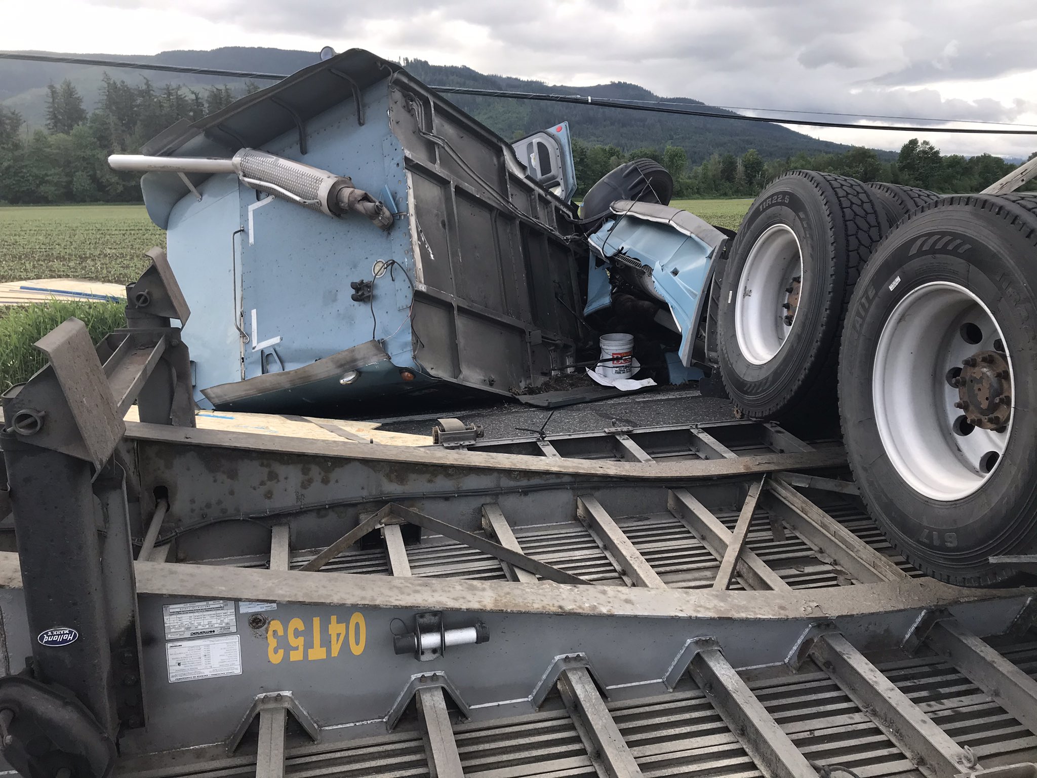 Scene of a semi-truck rollover crash on SR9 (May 18, 2021). Photo courtesy of WSP