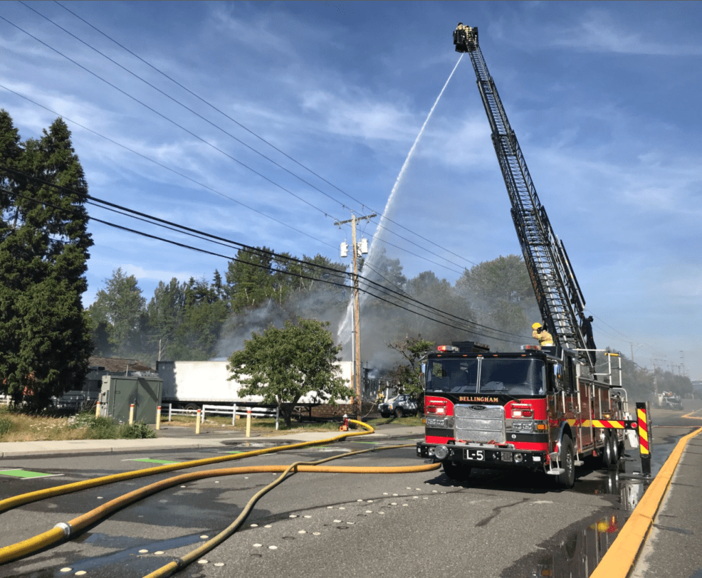 Scene of W Bakerview house fire (June 20, 2021). Photo courtesy of Bellingham Fire Department