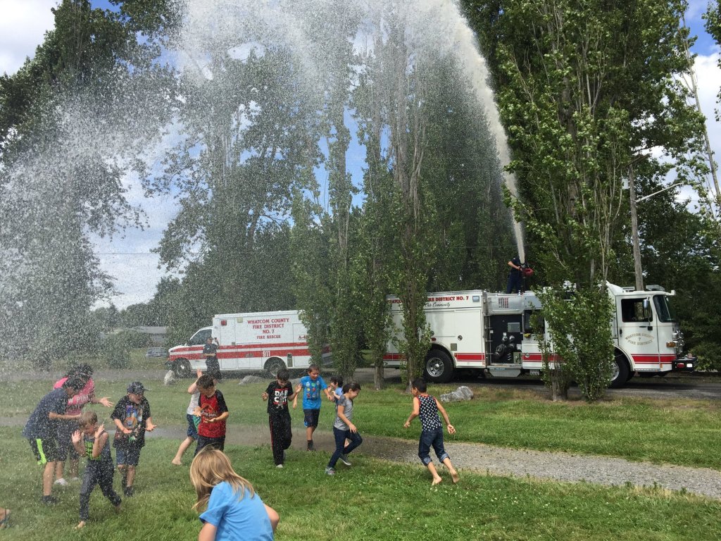 WCFD7 provides a cooling off opportunity in VanderYacht Park (September 9, 2019). Photo courtesy of City of Ferndale