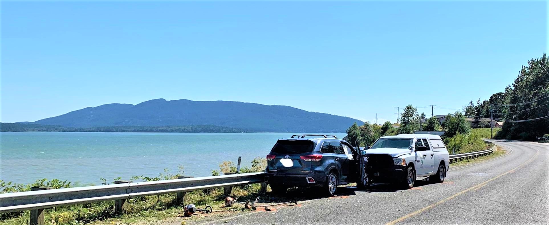 Scene of a car vs pedestrians crash on Lummi Shore Road (July 20, 2021). Photo courtesy of WSP
