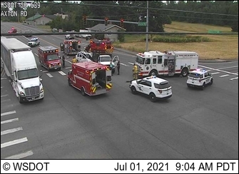 Scene of a 2-vehicle crash at Axton Road and Guide Meridian (July 1, 2021). Photo: WSDOT