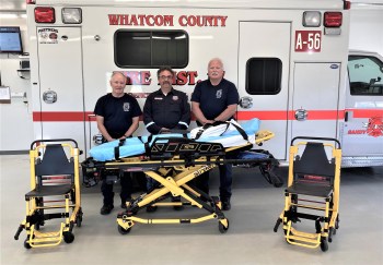 (left to right) WCFD17 firefighter Val Klepac, Phillips 66 Fire Chief Bill Rinesmith, WCFD17 Fire Chief Jim Petrie (August 2021). Photo courtesy of WCFD17