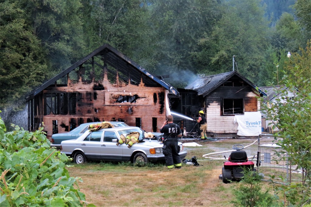 Scene of a residential fire in Deming (August 15, 2021). Photo: Whatcom News