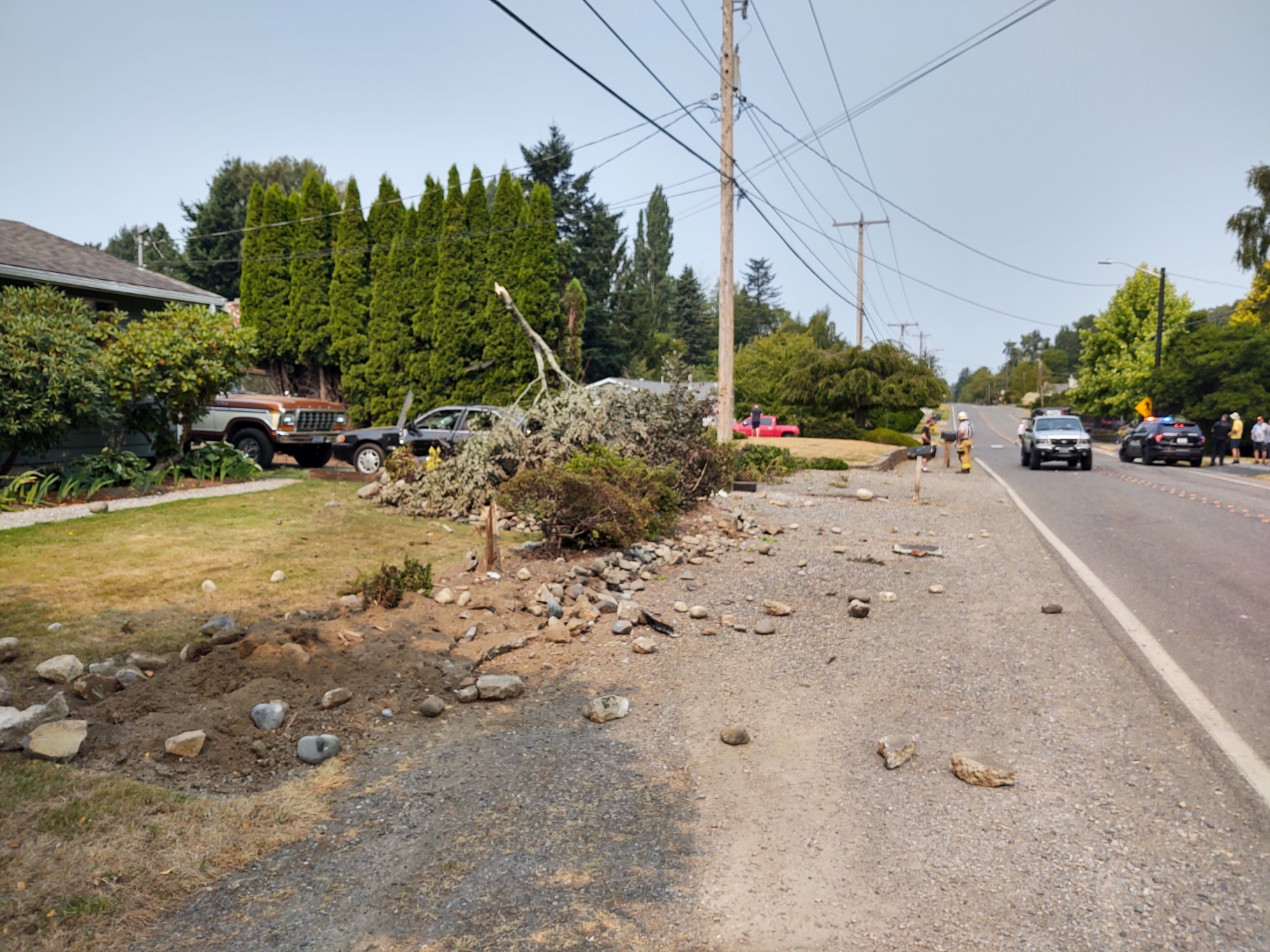 Scene of a rollover crash in Ferndale at Malloy Avenue and Thornton Street (August 14, 2021). Photo: Whatcom News