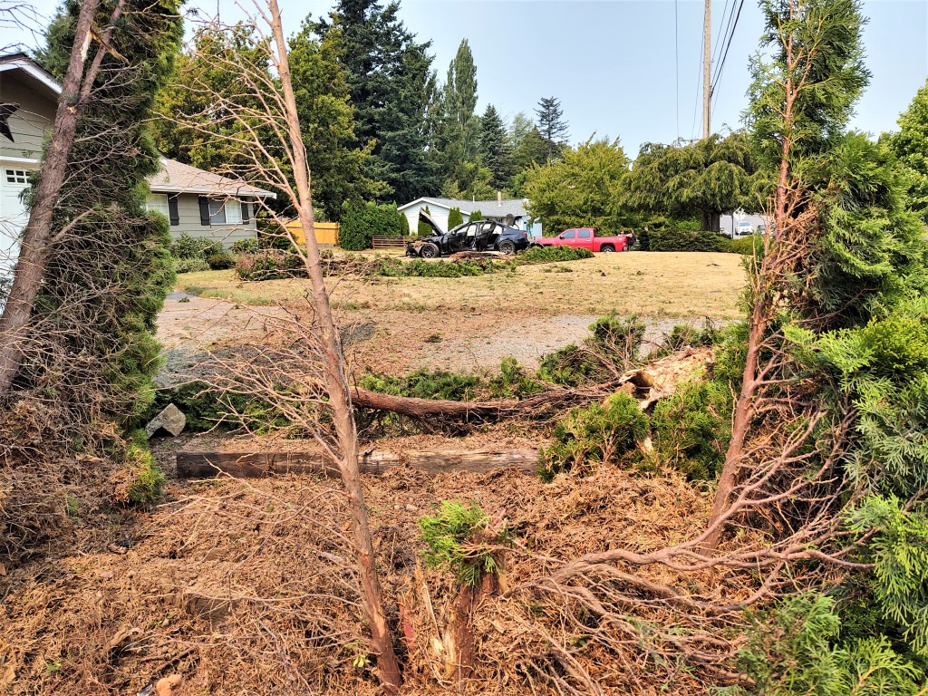 Scene of a rollover crash in Ferndale at Malloy Avenue and Thornton Street (August 14, 2021). Photo: Whatcom News