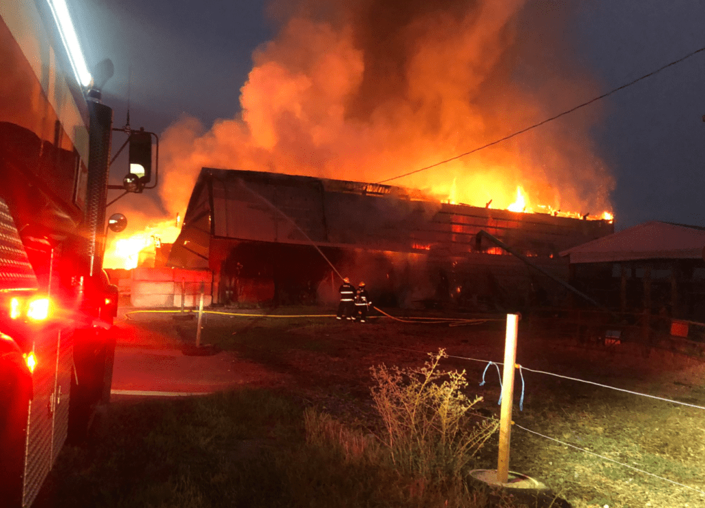 Scene of a barn fire in Sumas (August 14, 2021). Photo courtesy of Sumas Police