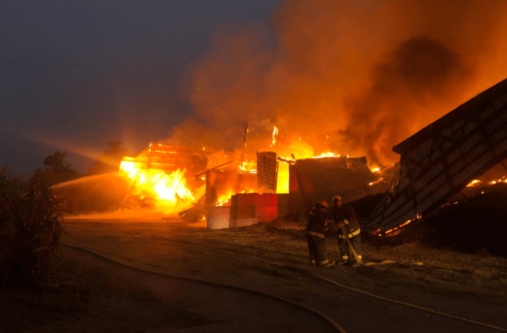 Scene of a barn fire in Sumas (August 14, 2021). Photo courtesy of Sumas Police