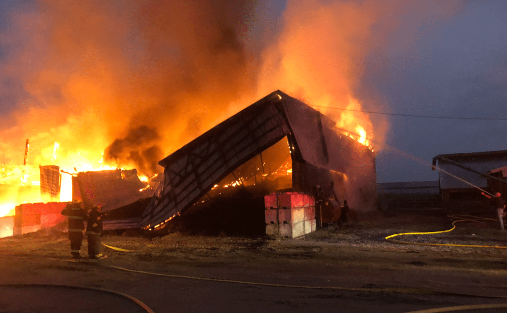 Scene of a barn fire in Sumas (August 14, 2021). Photo courtesy of Sumas Police