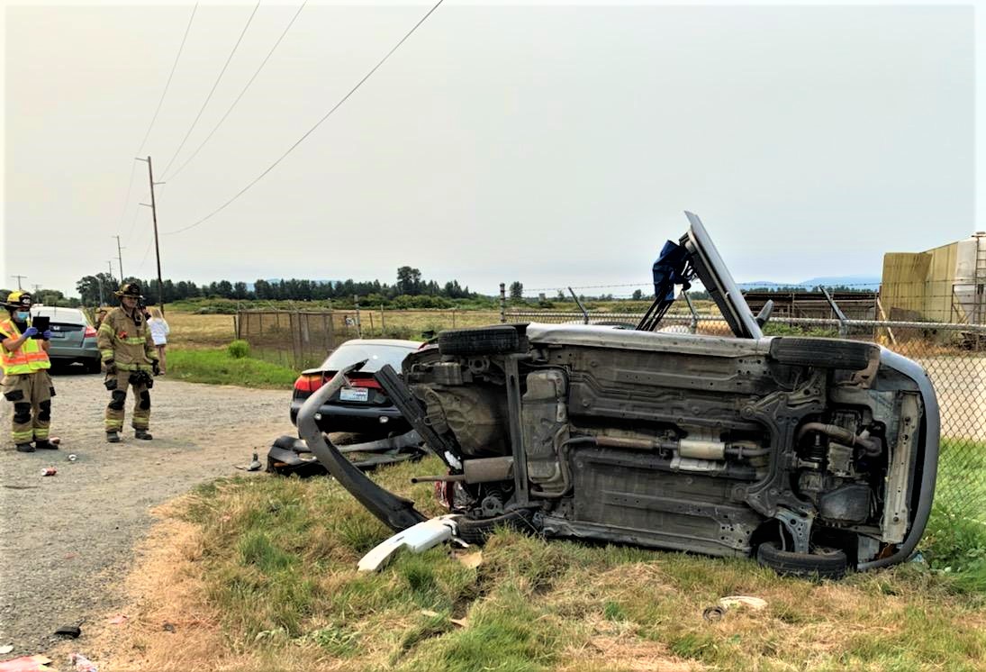 Scene of a rollover crash on Imhof Road (August 1, 2021). Photo courtesy of WCFD7