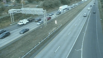 View of I-5 south of the lane closure at 5:30pm (September 16, 2021). WSDOT traffic camera