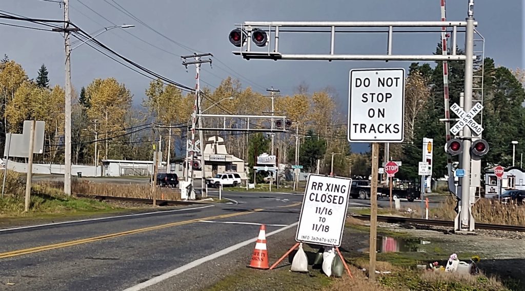BNSF Railway crossing at Bell Road in Blaine (November 9, 2021). Photo: Whatcom News
