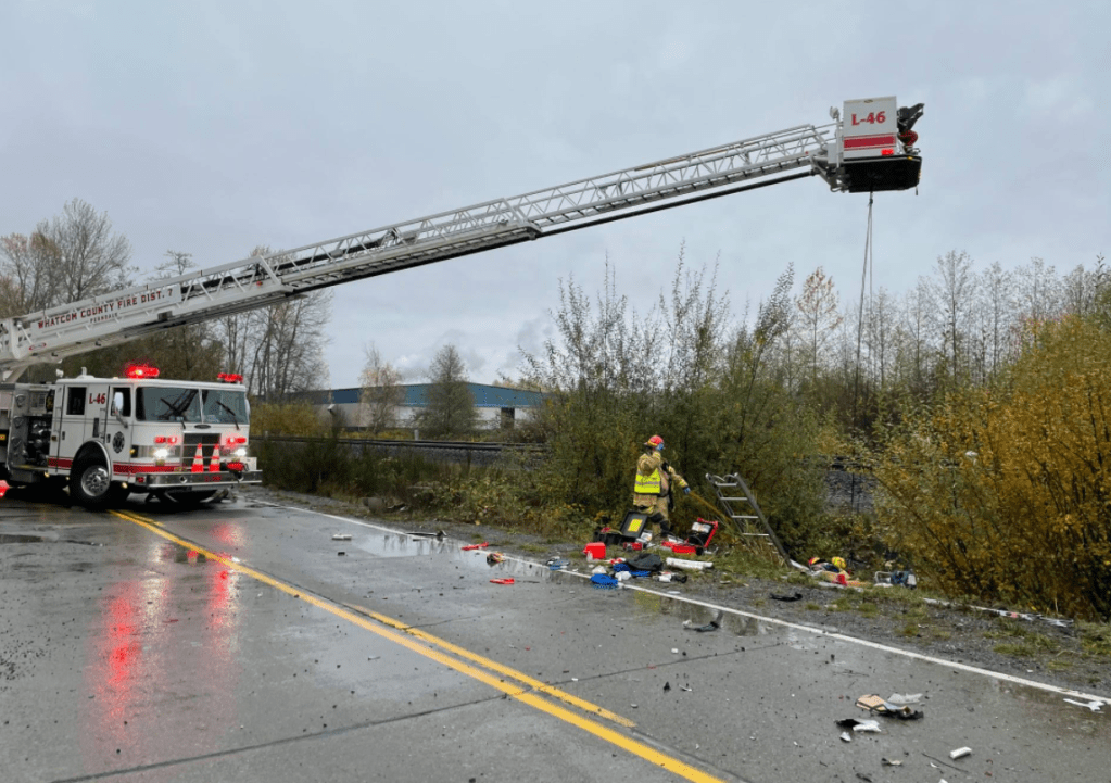 Scene of a crash on Portal Way (November 11, 2021). Photo courtesy of WCFD7