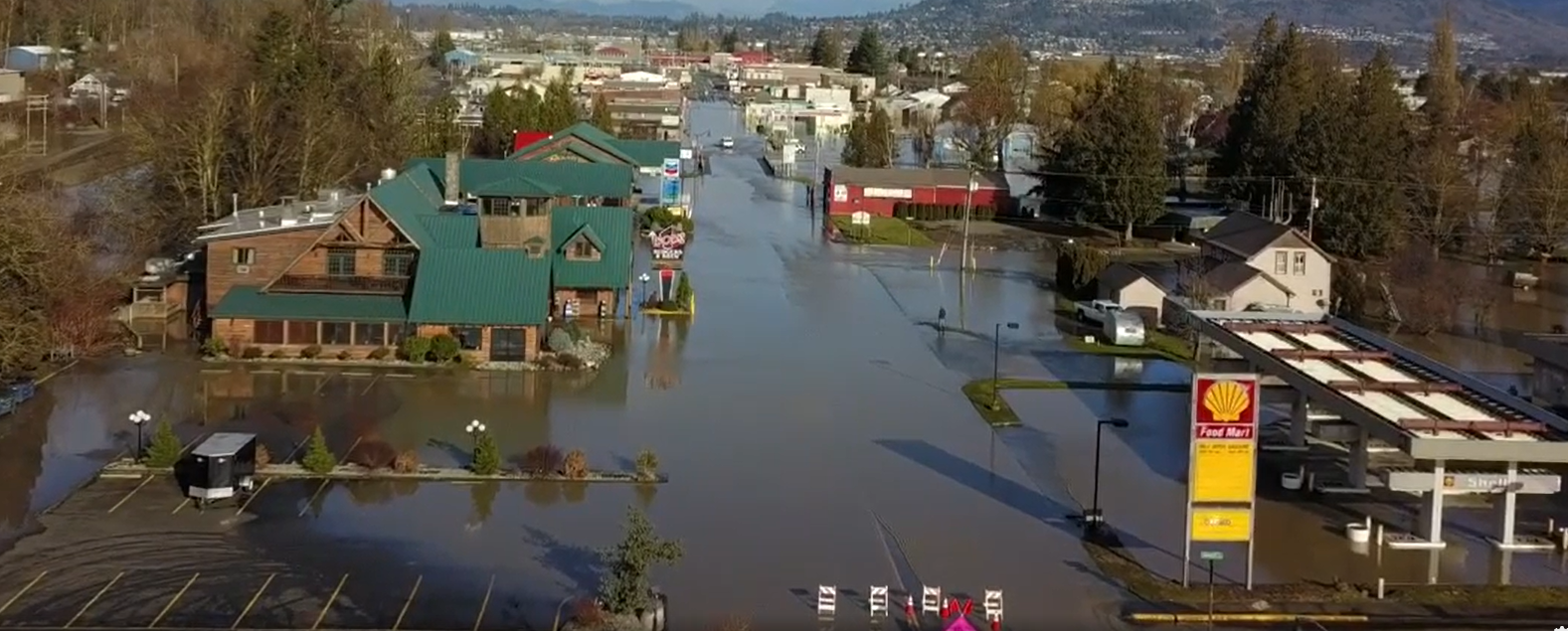 Still image from video taken over Sumas during the Super Bowl flood of 2020. Video courtesy of WCFD14