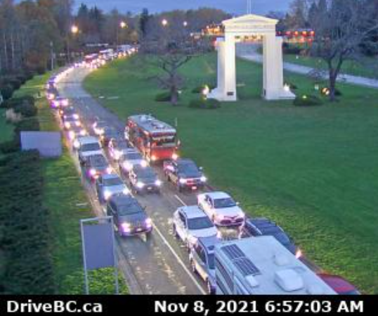 Looking north at the US-Canada border (November 8, 2021). DriveBC.ca camera image