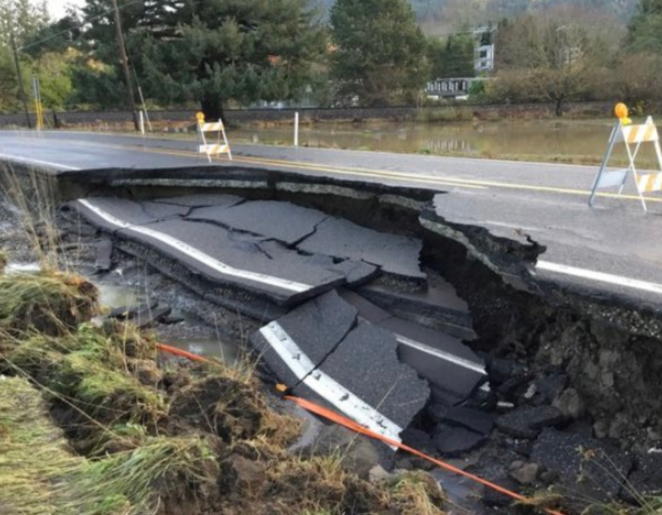 Washed-out section of Lawrence Road (SR9) north of Mount Baker Highway (November 16, 2021). Photo: WSDOT