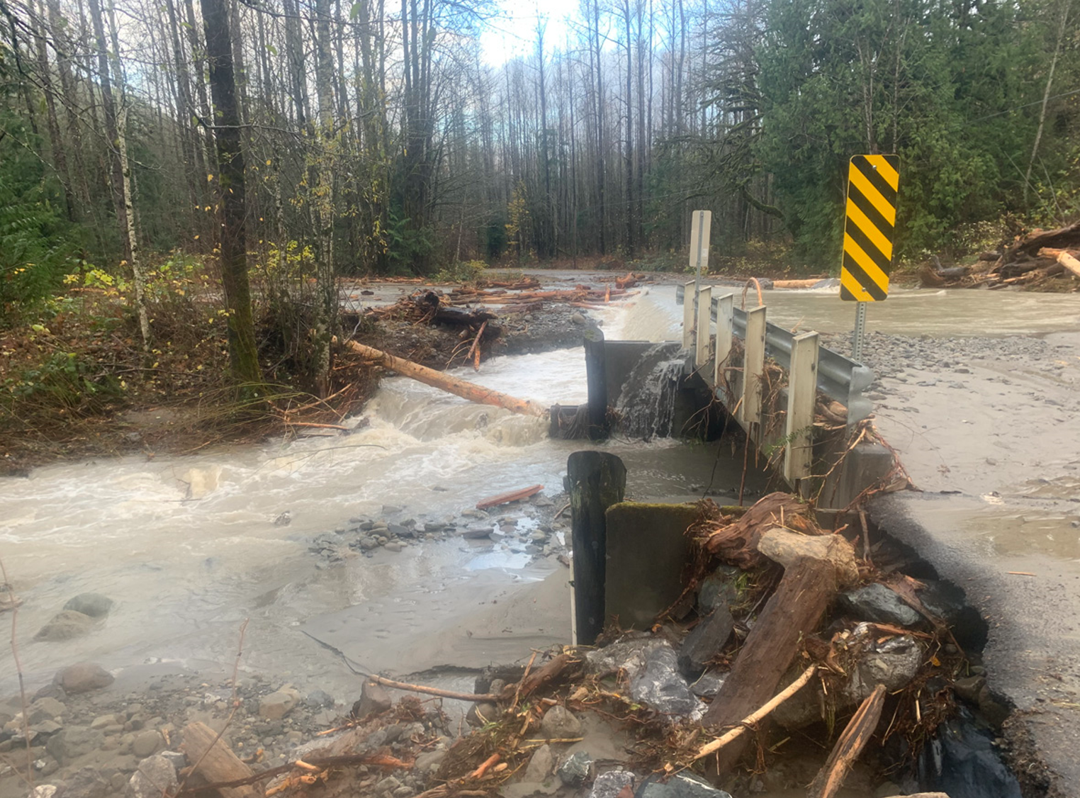 Mosquito Lake Road damaged bridge approach. Source: Whatcom County Public Works