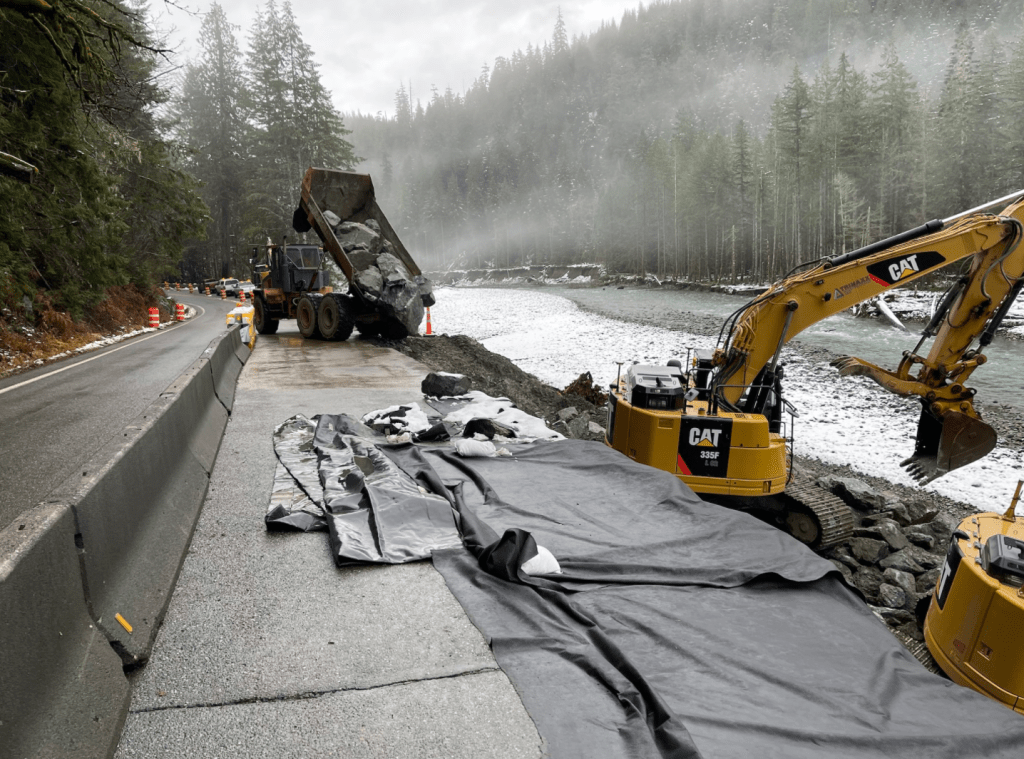 Repair work on Mt Baker Highway at milepost 39 (December 9, 2021). Photo: WSDOT