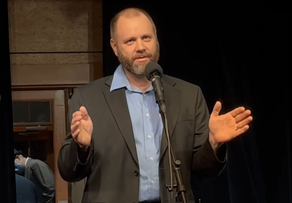 Sumas Mayor Kyle Christensen speaks during a fundraiser for flood disaster victims (December 11, 2021). Video: Christensen Homes via YouTube