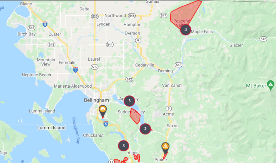 Power outage map as of 9pm on December 25, 2021. Source: PSE