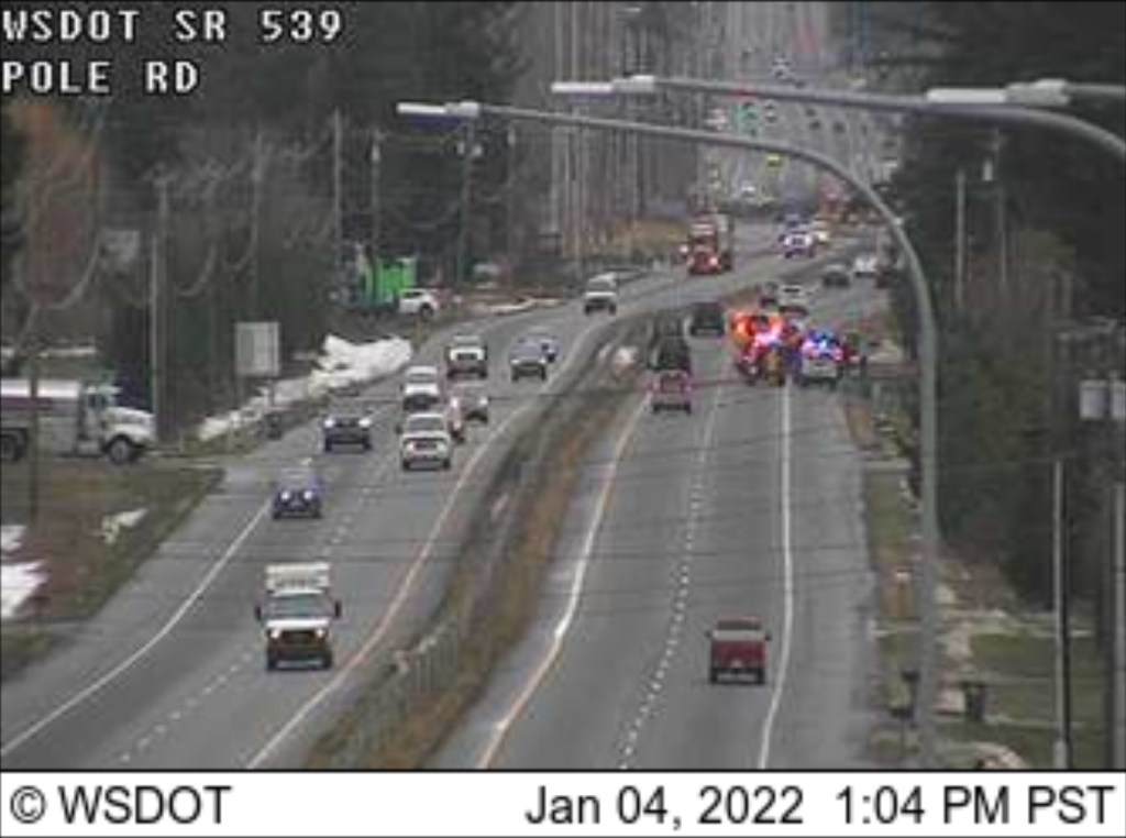 View of the incident response at the scene of a pedestrian vs vehicle fatal collision (January 4, 2022).