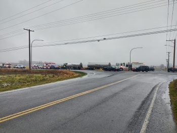 Scene of a semi-truck and passenger vehicle crash at Slater Road and Ferndale Road (January 18, 2022). Photo: Whatcom News