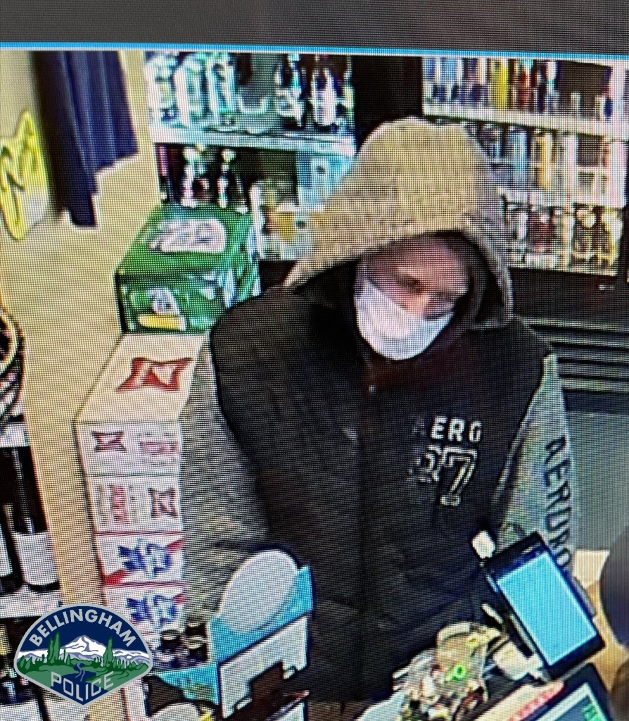 Armed robbery suspect on security video still. Source: Bellingham Police Department