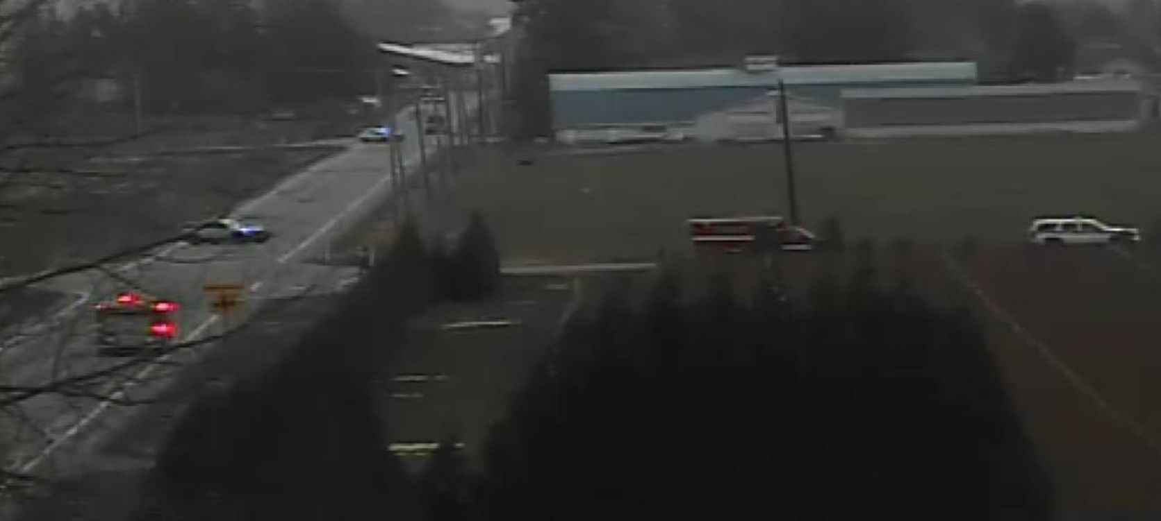 WSDOT camera located at Guide Meridian looking east down E Badger Road across Double Ditch Road to Benson Road (February 22, 2022). WSDOT traffic camera