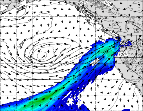 Plot of vertically integrated water vapor analysis forecast for February 28, 2022, based on ECMWF forecast model. Source: Center for Western Weather and Water Extremes